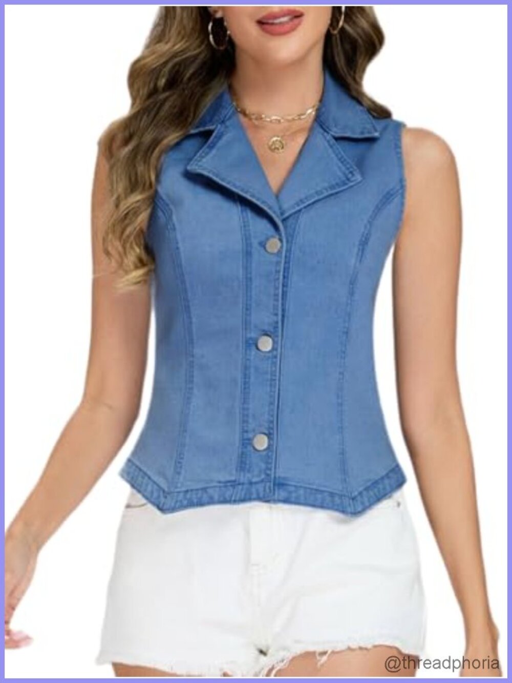 Sleeveless Denim Vest Women Lapel Collar Button Down Waistcoat Blazer